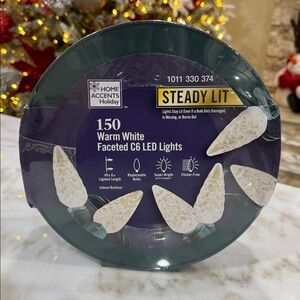 HOME ACCENTS 150 LED STEADY
LIT WARM WHITE C6 FACETED CHRISTMAS WEDDING LIGHTS